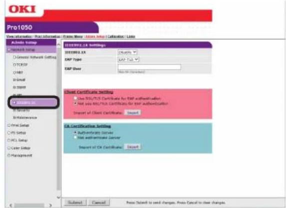 OKI Pro1050 - 点击[IEEE802.1X（IEEE802.1X）]。 - 1