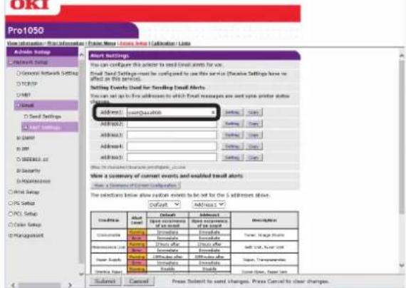OKI Pro1050 - 输入故障通知收件人的电子邮件地址。 - 1