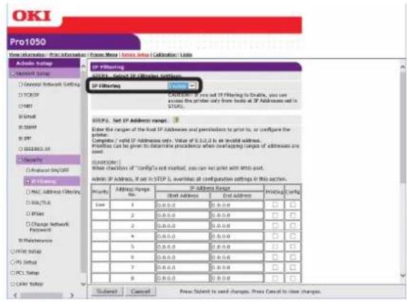 OKI Pro1050 - 点击[IPFilterin（IP过滤）]。 - 2