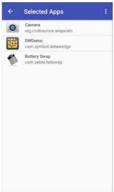 Selected Apps Camera org.codeaurora.snapcam DWDemo com.symbol.datawedge Battery Swap com.zebra.hotswap