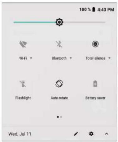 100 % 4:43 PM Wi-Fi • Bluetooth • Total silence • Flashlight • Auto-rotate • Battery saver Wed, Jul 11