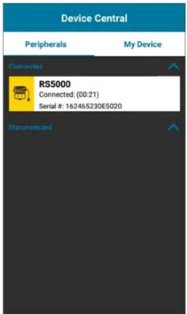 Device Central Peripherals My Device Connected RS5000 Connected: (00:21) Serial #: 162465230E5020 Disconnected