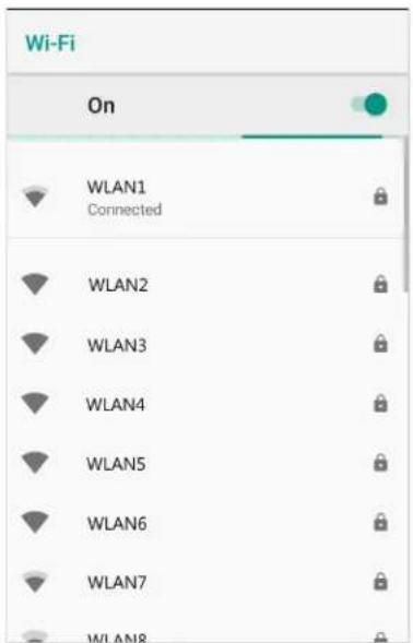 Wi-Fi On WLAN1 Connected WLAN2 WLAN3 WLAN4 WLAN5 WLAN6 WLAN7 WLAN8