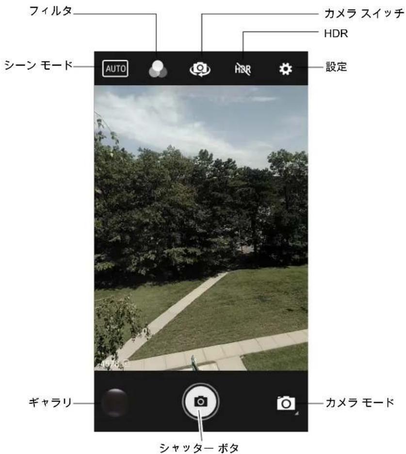 フィルタ カメラ スイッチ HDR シーン モード AUTO HDR 設定 ギャラリ カメラ モード シャッター ボタ