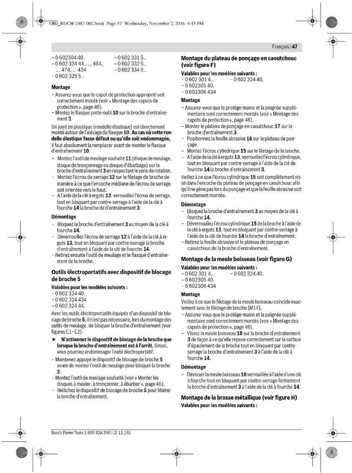 BOSCH HWS 65125 Professional - Valables pour les modèles suivants : - 9
