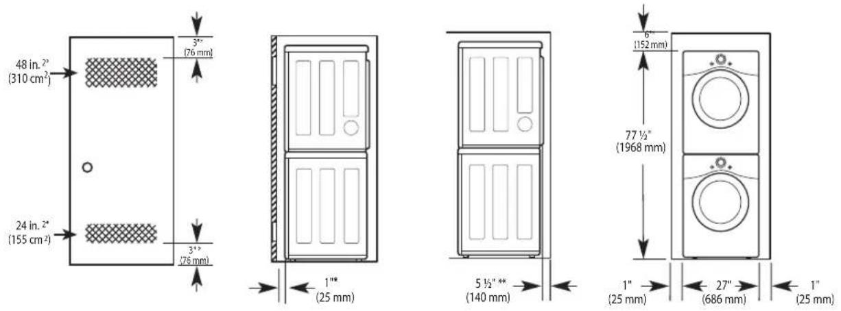 LG DLE3180W - Installation Spacing for Recessed Area or Closet, with Stacked Washer and Dryer - 1