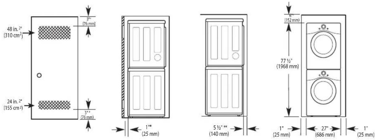 LG DLE3180W - Espacement pour une installation en encastrement ou dans un placard, avec laveuse et sécheuse superposées - 1