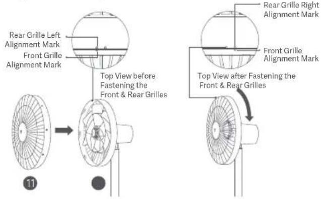 Rear Grille Left Alignment Mark Front Grille Alignment Mark Top View before Fastening the Front & Rear Grilles 11 Rear Grille Right Alignment Mark Front Grille Alignment Mark Top View after Fastening the Front & Rear Grilles