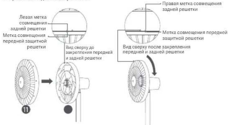 Левая метка совмещения задней решетки Метка совмещения передней защитной решетки 11 Вид сверху до закрепления передней и задней решетки Правая метка совмещения задней решетки Метка совмещения передней защитной решетки Вид сверху после закрепления передней и задней решетки
