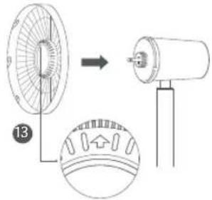 Diagram showing fan installation process with labeled components and directional arrows