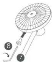 Diagram of a fan with numbered parts indicating parts of the fan's internal structure