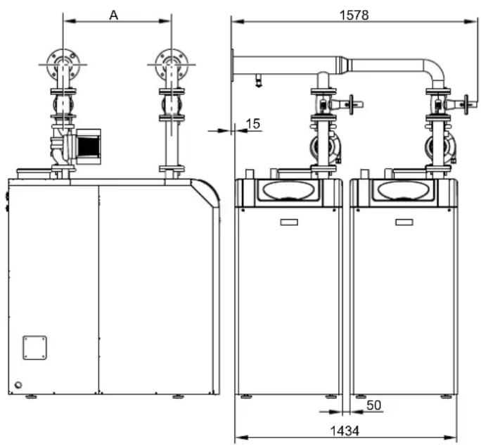 Baxi SGB 470 i - Calkowity wymiar zestawu kaskadowego KB2 SGB E - 2