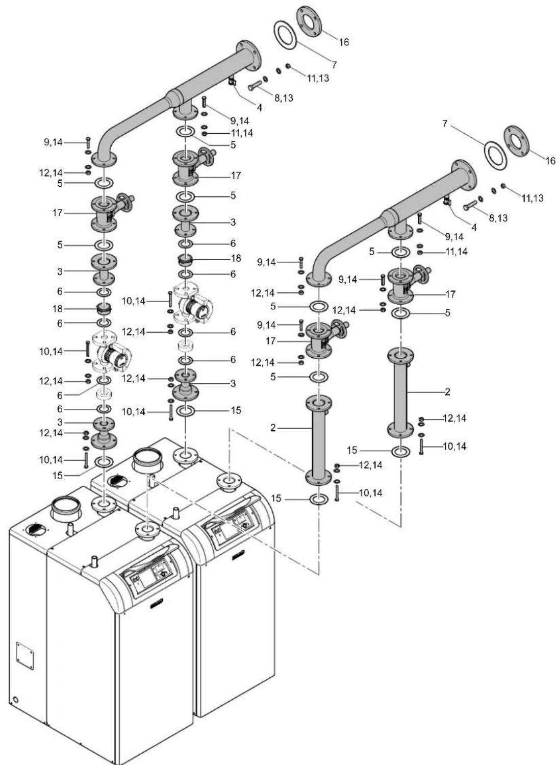 Baxi SGB 400 i - Montaje del kit de cascada KB1B SGB E (SGB 125-215 E) - 1
