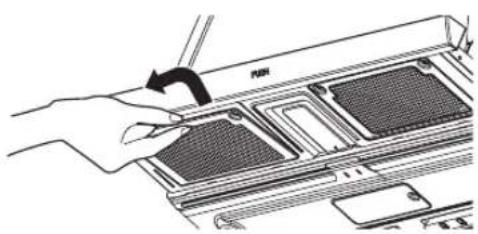 Diagram showing a hand inserting a device into a rack with a 'RUN' label, indicating a process or operation.