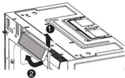 Diagram of a computer tower with labeled parts, showing structural components and a numbered component.