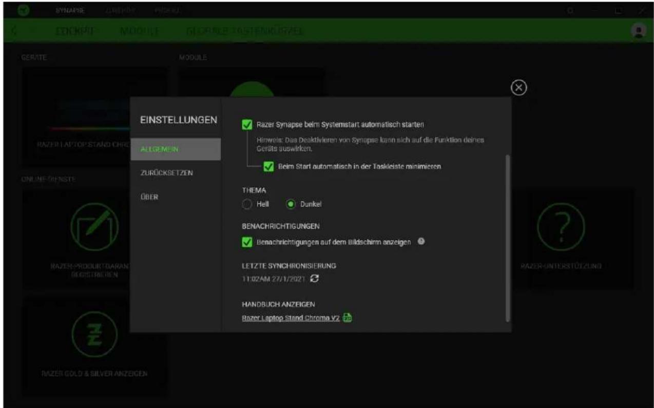 RAZER Laptop Stand Chroma V2 - EINSTELLUNGEN-FENSTER - 1