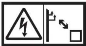 Safety warning sign showing lightning bolt symbol and pole with directional arrows indicating shock hazard