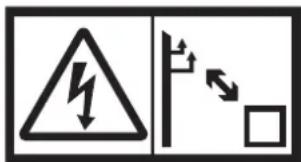 Safety warning sign showing lightning bolt symbol and pole with directional arrows indicating current flow