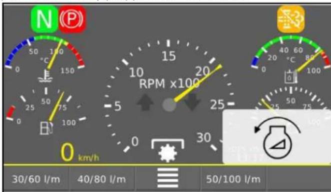 N P 50 150 0 150 25 75 0 100 RPM x100 5 20 25 0 30 km/h 30/60 l/m 40/80 l/m 50/100 l/m