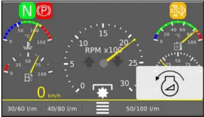 N P 50 100 0 150 25 75 0 100 RPM x100 5 20 25 0 30 km/h 30/60 l/m 40/80 l/m 50/100 l/m