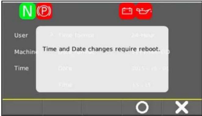User Time format 24 Hour Machine Time and Date changes require reboot. Time Date 2015-10-01 Time 15:15