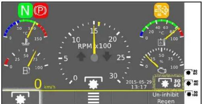N P 50 150 °C 150 0 150 25 75 0 100 RPM x100 10 20 5 25 0 30 km/h 2015-05-29 13:17 Un-inhibit Regen 40 80 50 100