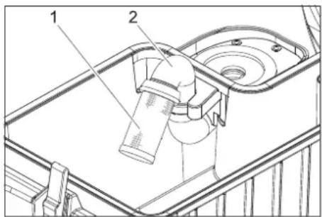 Technical diagram showing a mechanical assembly with labeled parts 1 and 2, likely illustrating a component or assembly.