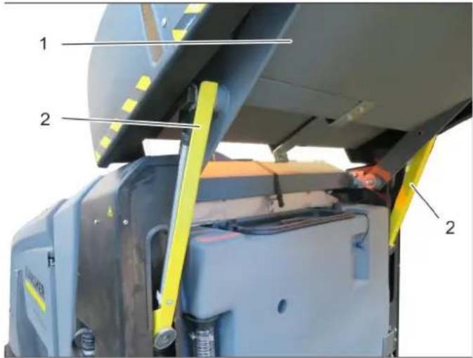 Kärcher B 300 R I LPG - Angehobenen Kehrgutbehälter sichern - 1