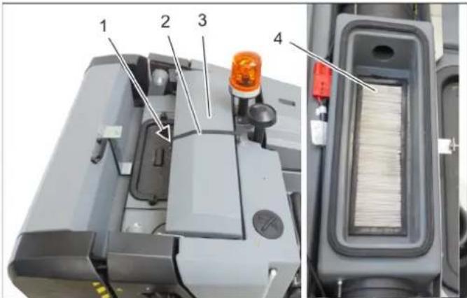 Kärcher B 300 R I LPG - Cleaning/replacing the flat fold filter - 1