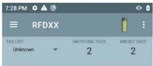 7:28 PM RFDXX TAG LIST Unknown MATCHING TAGS 2 MISSED TAGS 2