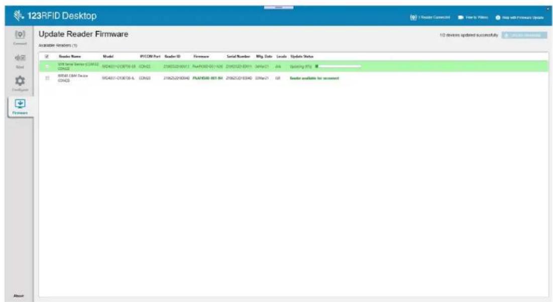 123RFID Desktop Update Reader Firmware Available Readers (Y) Reader Name Model PICOM Port Reader ID Firmware Serial Number Mfg. Date Locale Update Status USB Serial Server (USB402) HC4811-0106706-88 ICON42 2196252040017 PMF0002-051-026 21962520-03H11 04Mar21 JIA Updating RT# USB COM Device ICON3 HC4811-0106706-A ICON3 2196252040040 PMF0008-881-84 21962520-03H0 03Mar21 US Reader available for successful