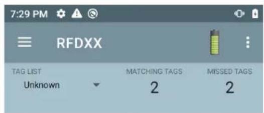 7:29 PM RFDXX TAG LIST Unknown MATCHING TAGS 2 MISSED TAGS 2