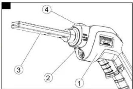 Technical diagram of a fuel injector with numbered parts labeled 1 to 4