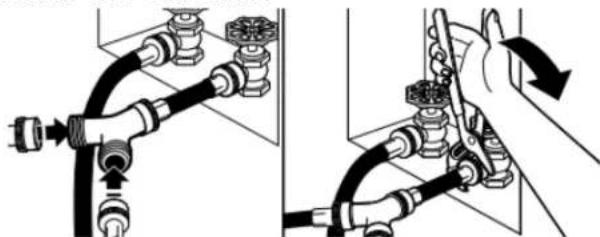 WHIRLPOOL YWED5010LW - Fixer le long tuyau au raccord en « Y » et serrer les raccords - 1