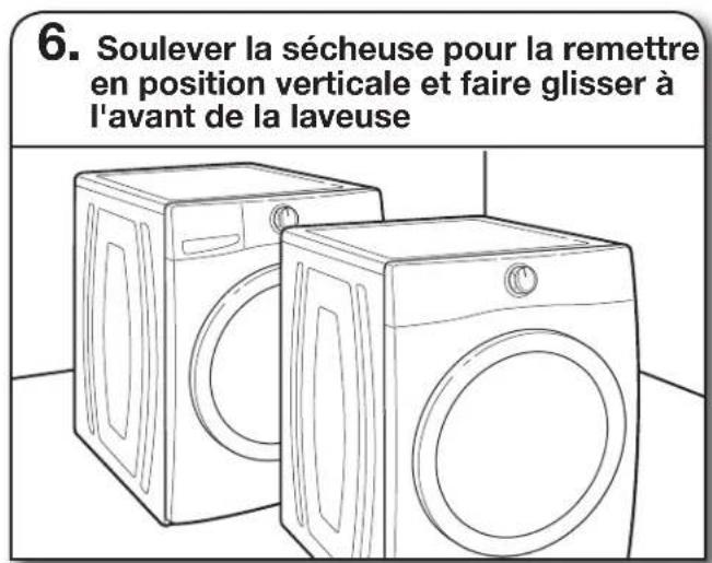 6. Soulever la sécheuse pour la remettre en position verticale et faire glisser à l'avant de la laveuse