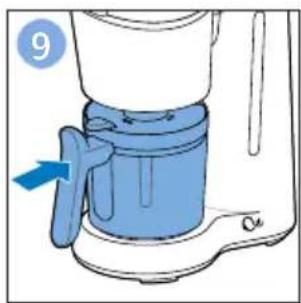 Illustration of a blue blender with a handle and label '9' (no text or symbols on the device itself)