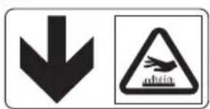 Warning sign with downward arrow and triangular hazard symbol indicating hazardous material