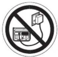 Prohibition sign indicating no protection for electrical equipment, featuring a crossed-out cable and circuit components.