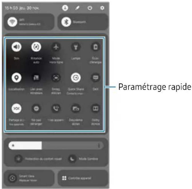 SAMSUNG Galaxy Tab S8 Ultra - Utiliser le panneau de paramétrage rapide - 1