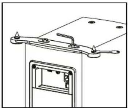 Technical line drawing of a mechanical assembly with mounting brackets and a door (no text or symbols)