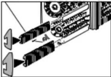 Technical diagram showing mechanical assembly with labeled parts and directional arrows