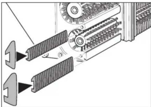 Technical diagram showing mechanical assembly with labeled parts and directional arrows