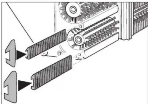Technical diagram showing mechanical assembly with labeled parts and directional arrows indicating motion or flow