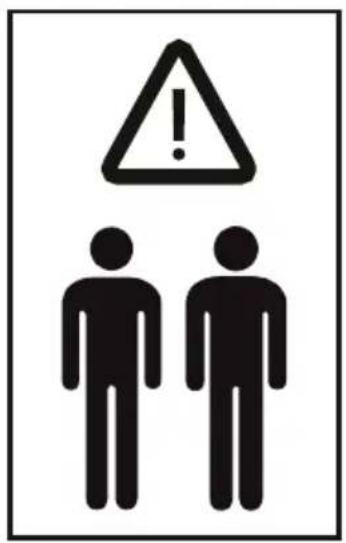 Warning sign with exclamation mark and two human figures, commonly used to indicate safety or hazard.