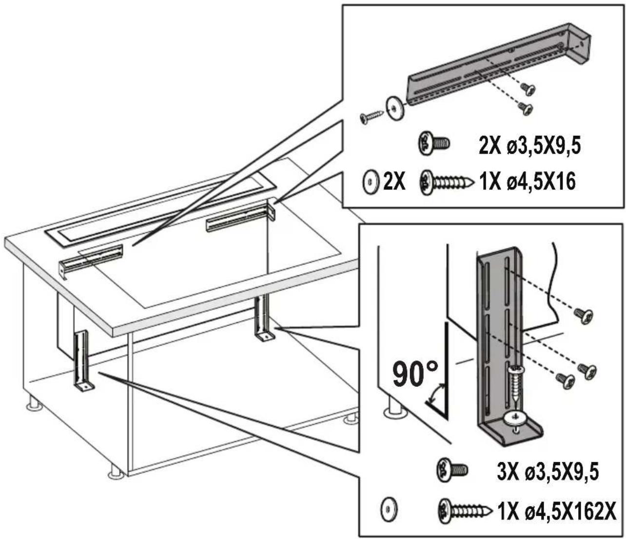 2X Ø3,5X9,5 2X 1X Ø4,5X16 90° 3X Ø3,5X9,5 1X Ø4,5X162X