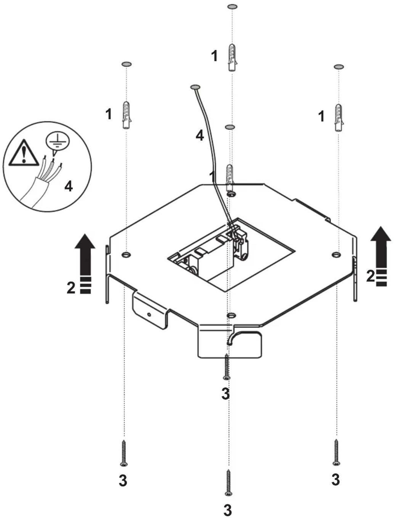 Technical diagram of a device with numbered components and safety warning indicators