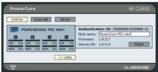 TC ELECTRONIC PowerCore Firewire - Expansion de la Page Status - 1