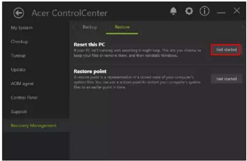 ACER Enduro ET11031W - Réinitialiser ce PC et conserver mes fichiers - 1