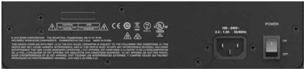 CAUTION AVB CE P C UNITED © 2010 BOSE CORPORATION - THE MOUNTAIN, FRUMBINGHAM, MA 5176-9188 PROVOTES: WWW.BOSE.COMPARTEIS ENGINEERED IN THE U.S.A. WAGE IN CHINA THIS DEVICE COMPLIES WITH PART 15 OF THE FCC RULDS, OPERATION IS SUBJECT TO THE FOLLOWING TWO CONDITIONS: (1) THIS DEVICE MAY NOT GALE HAMMINTS, INTERFERENCE AND (2) THIS DEVICE ALIST ACCEPT ANY INTERFERENCE RECEIVED, INCLUDING INTERFERENCE THAT MAY CAUSE UNLESSFREDS OPERATION, J DOT APPAREL EST CONFORME À LA PARTIE IS DE LA REGLEMENTATION DE LA FCC L'UTILIZATION OF CET APPAREL, EST ASSISTIVE AUX CONOCYONS DIMANTES (1) D'ET APPAREL NET DOFT FINE PROVID- QUAST COUNTERFENCES ET (2) CET APPAREL DOT TOLENER LES INTERFERENCEIDES DICTIONES Y COMPRESS CELLES OUR PELABIT PROVOQUETI UN FONCTIONNEMENT ANORMAL. CAN I/OES-3 (A) NMS-3 (A) POWER 100 - 240V~ 2.3 - 1.2A 50/60Hz ON OFF