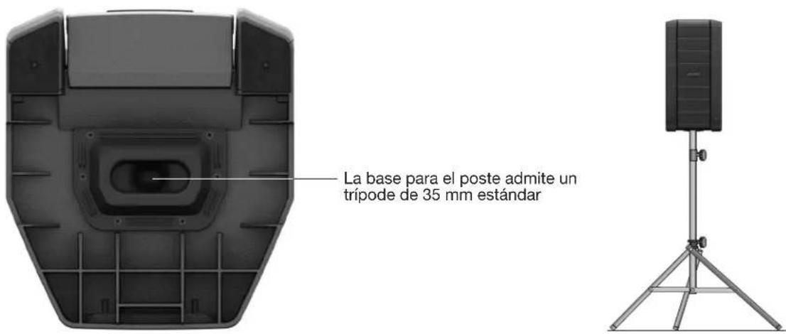 La base para el poste admite un tripode de 35 mm estándar